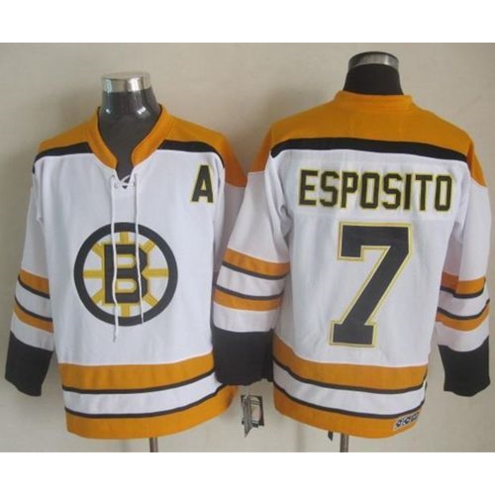 Bruins #7 Phil Esposito White CCM Throwback Stitched NHL Jersey