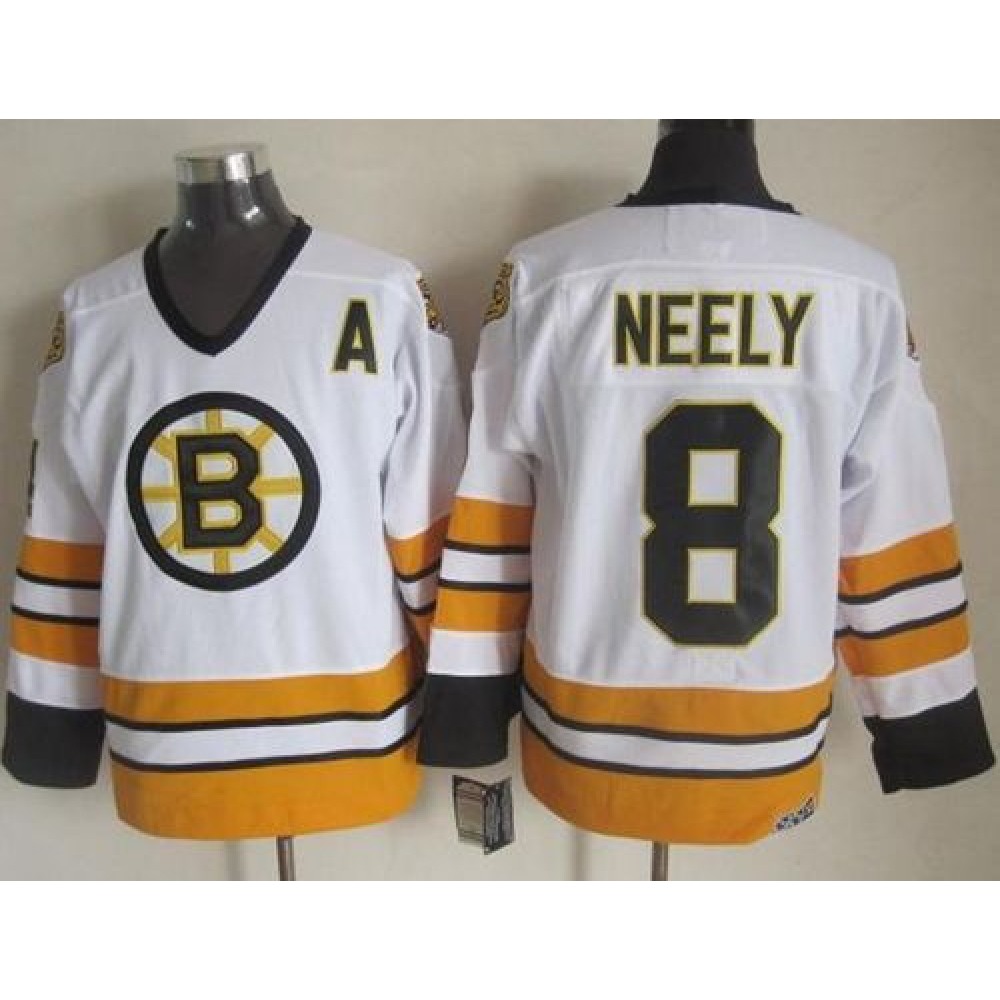 Bruins #8 Cam Neely White/Yellow CCM Throwback Stitched NHL Jersey
