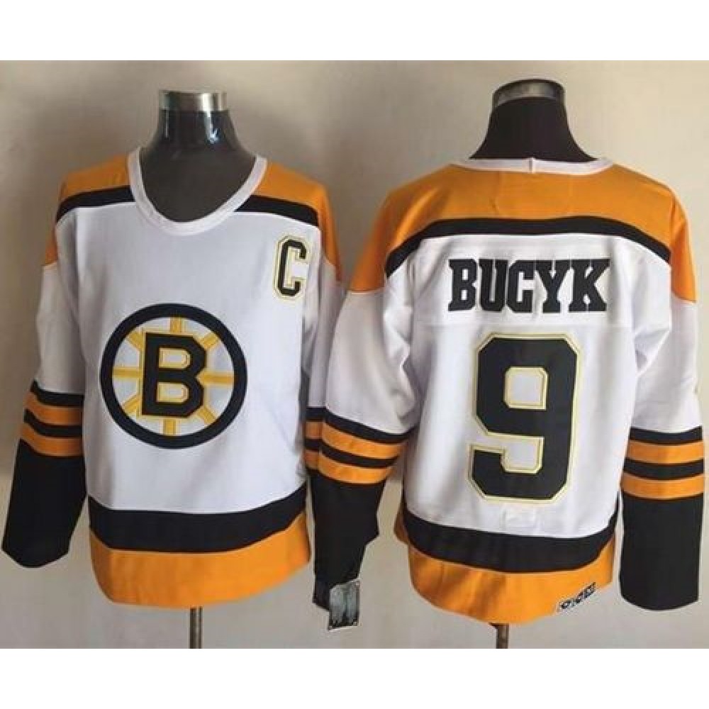 Bruins #9 Johnny Bucyk Yellow/White CCM Throwback Stitched NHL Jersey