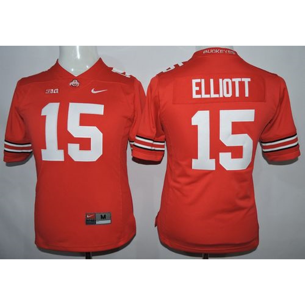 Buckeyes #15 Ezekiel Elliott Red Women's Stitched NCAA Jersey