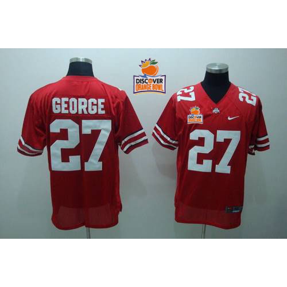 Buckeyes #27 Eddie George Red 2014 Discover Orange Bowl Patch Stitched NCAA Jersey