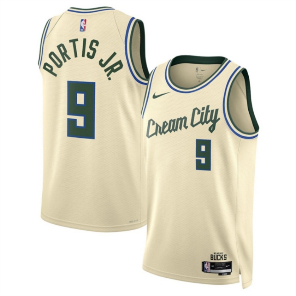 Men's Milwaukee Bucks #9 Bobby Portis Cream 2025/26 City Edition Stitched Basketball Jersey