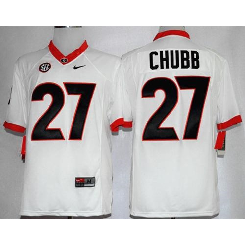 Bulldogs #27 Nick Chubb White Limited Stitched NCAA Jersey