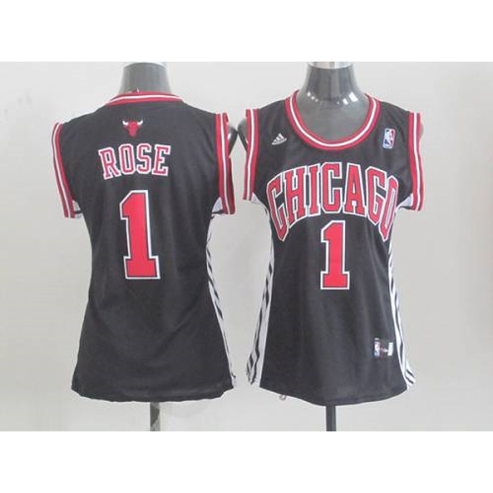 Bulls #1 Derrick Rose Black Women's Alternate Stitched NBA Jersey