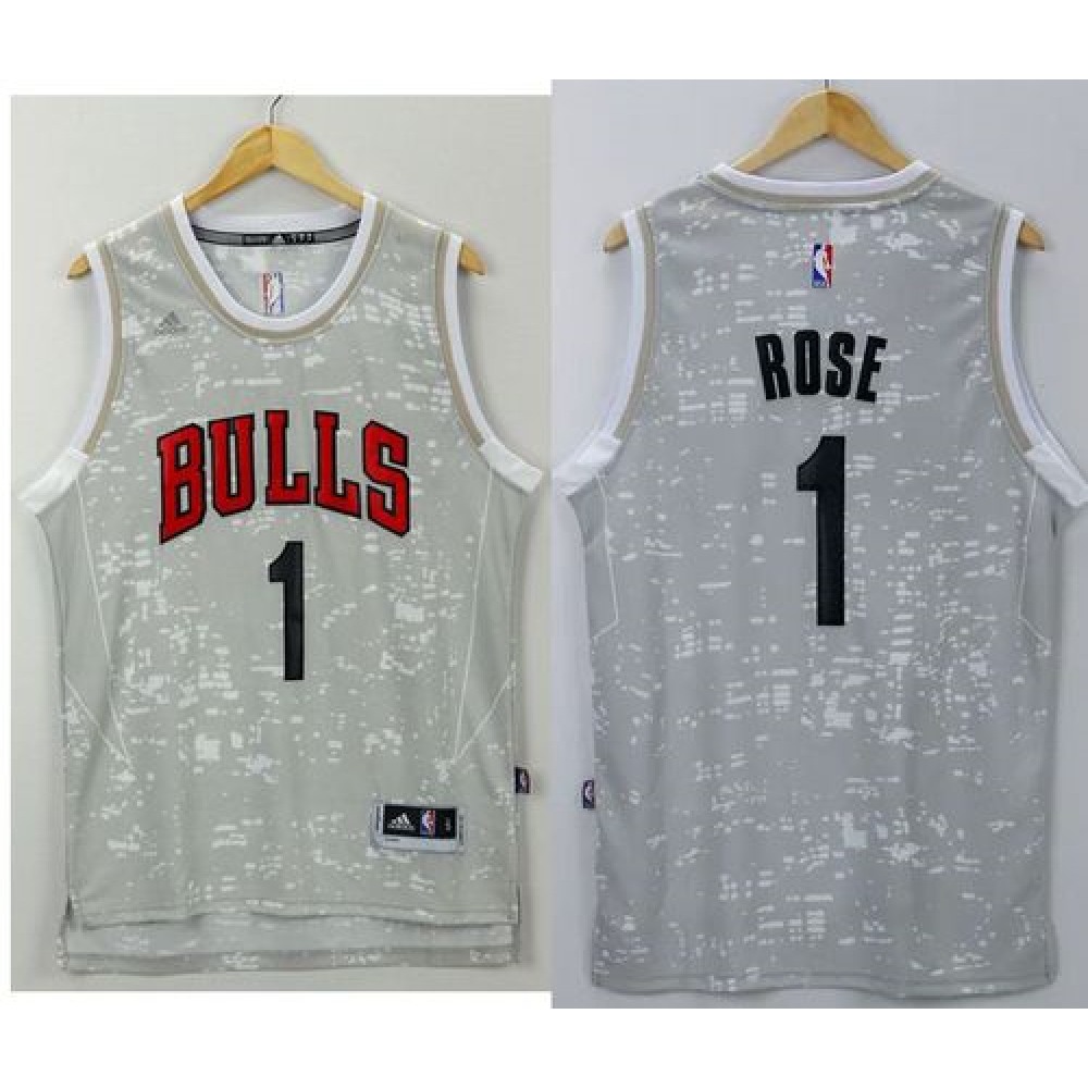 Bulls #1 Derrick Rose Grey City Light Stitched NBA Jersey