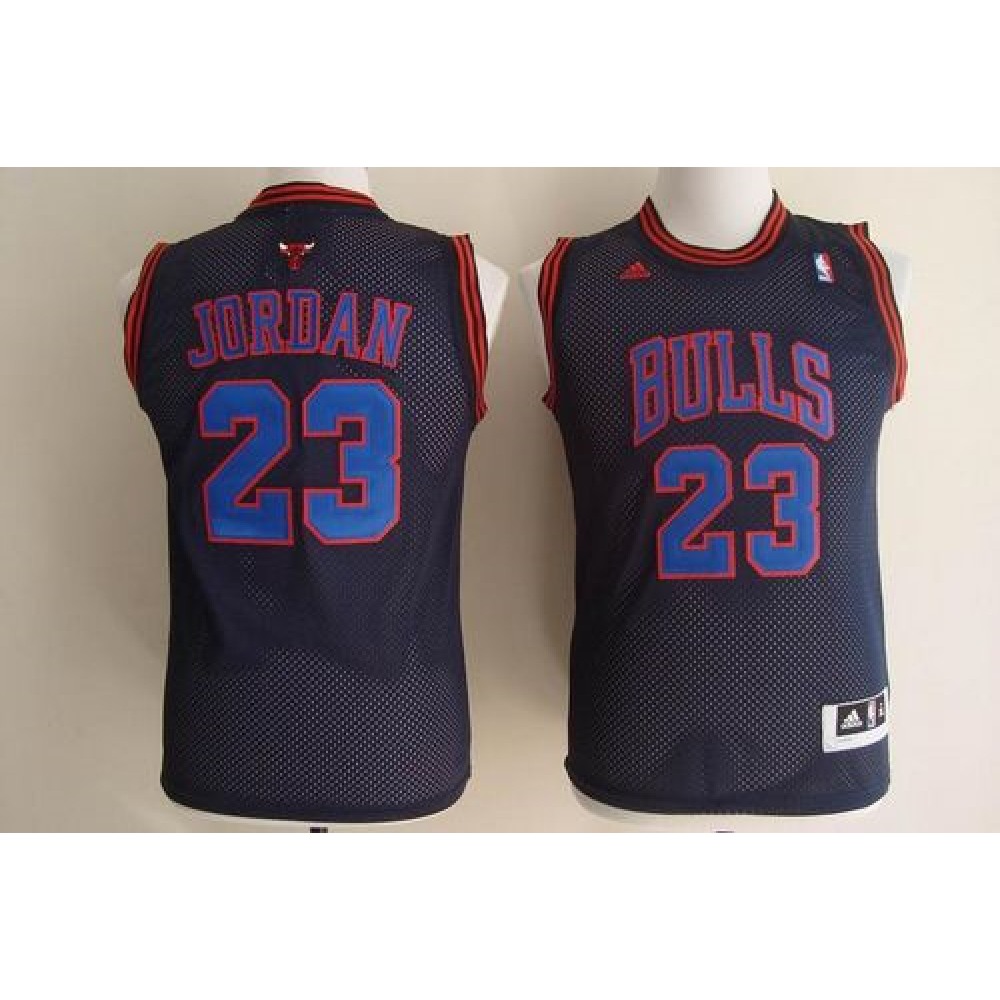 Bulls #23 Michael Jordan Black With Blue No. Stitched Youth NBA Jersey