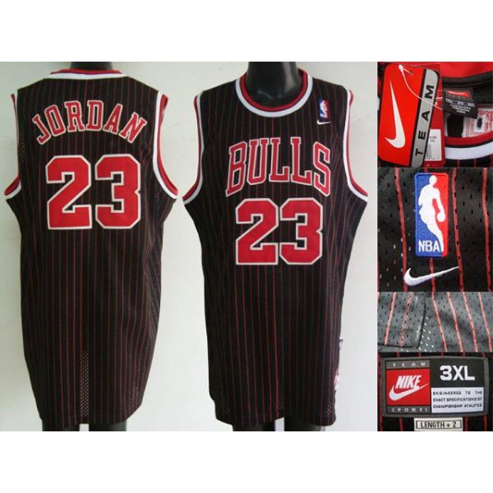 Bulls #23 Michael Jordan Stitched Black Red Strip NBA Jersey