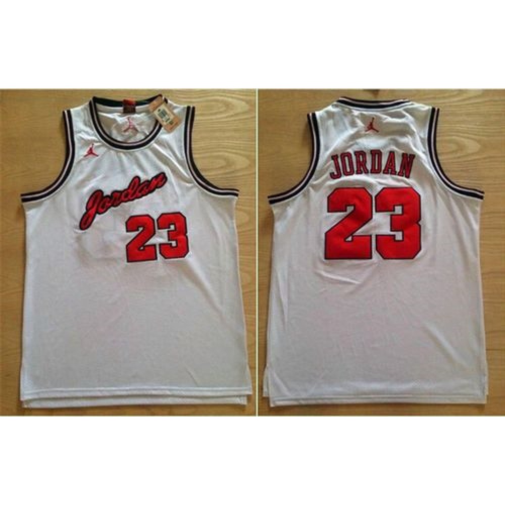 Bulls #23 Michael Jordan White Anniversary Stitched NBA Jersey