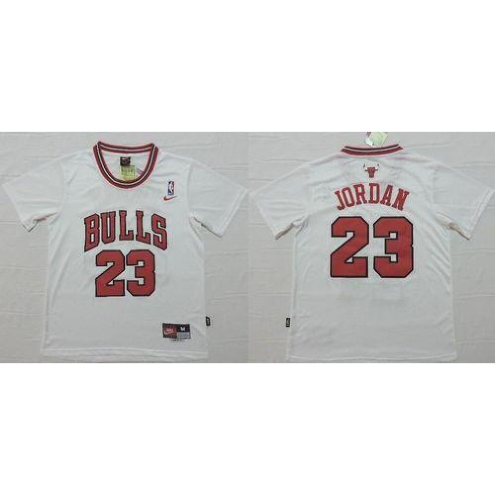 Bulls #23 Michael Jordan White Short Sleeve Stitched NBA Jersey