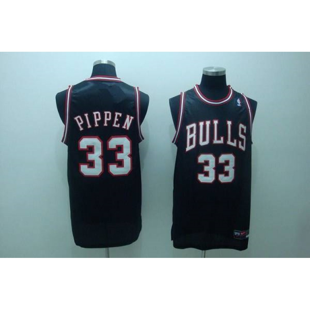 Bulls #33 Scottie Pippen Stitched Black White Number NBA Jersey