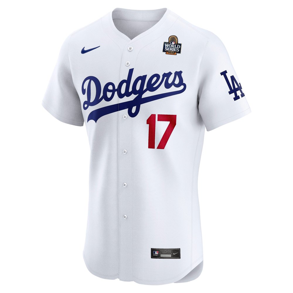 Men's Los Angeles Dodgers #17 Shohei Ohtani White 2024 World Series Home Elite Player Jersey
