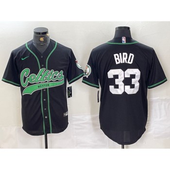 Men's Boston Celtics #33 Larry Bird Black With Patch Stitched Baseball Jersey Men's Boston Celtics #33 Larry Bird Black With Patch Stitched Baseball Jersey