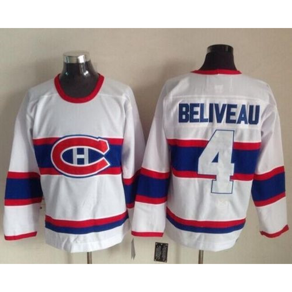 Canadiens #4 Jean Beliveau White CCM Throwback Stitched NHL Jersey