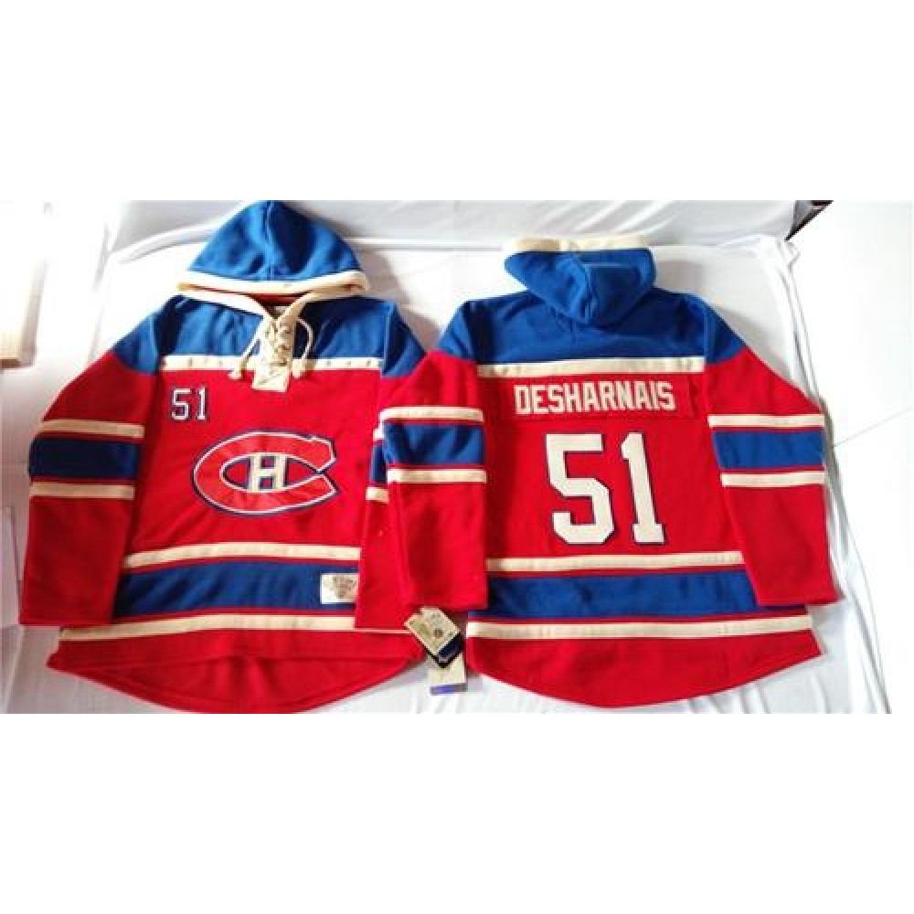 Canadiens #51 David Desharnais Red Sawyer Hooded Sweatshirt Stitched NHL Jersey