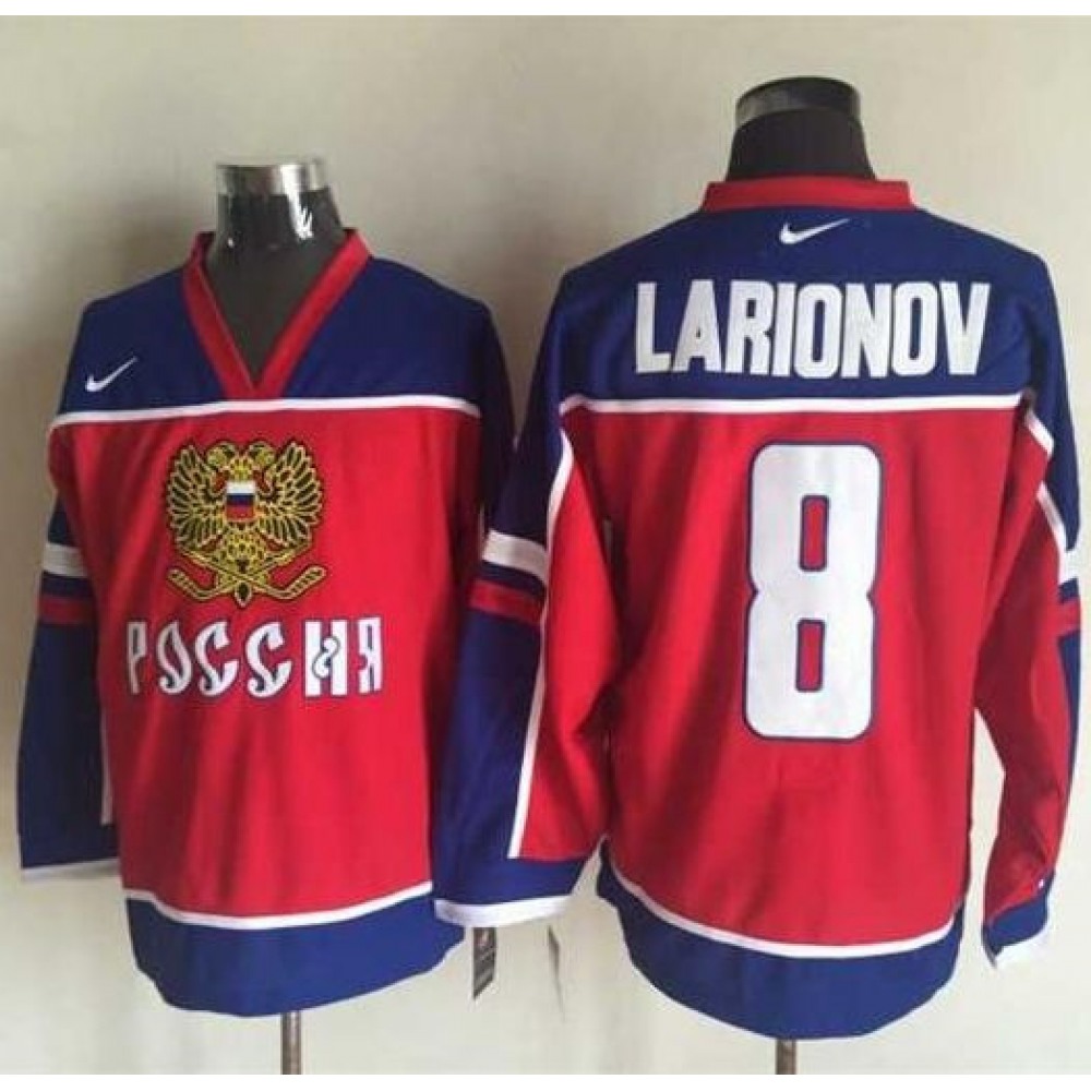 Canucks #8 Igor Larionov Red/Blue Stitched NHL Jersey