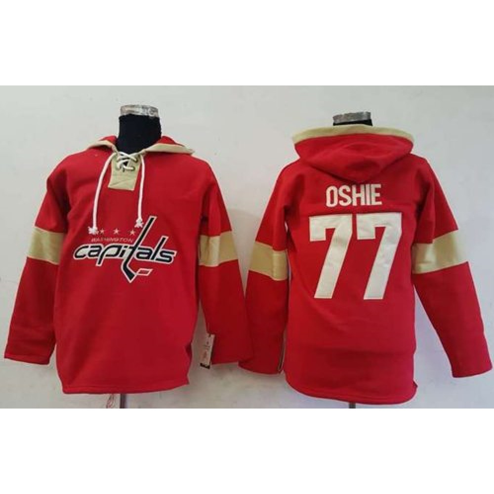 Capitals #77 T.J Oshie Red Pullover Hoodie Stitched NHL Jersey