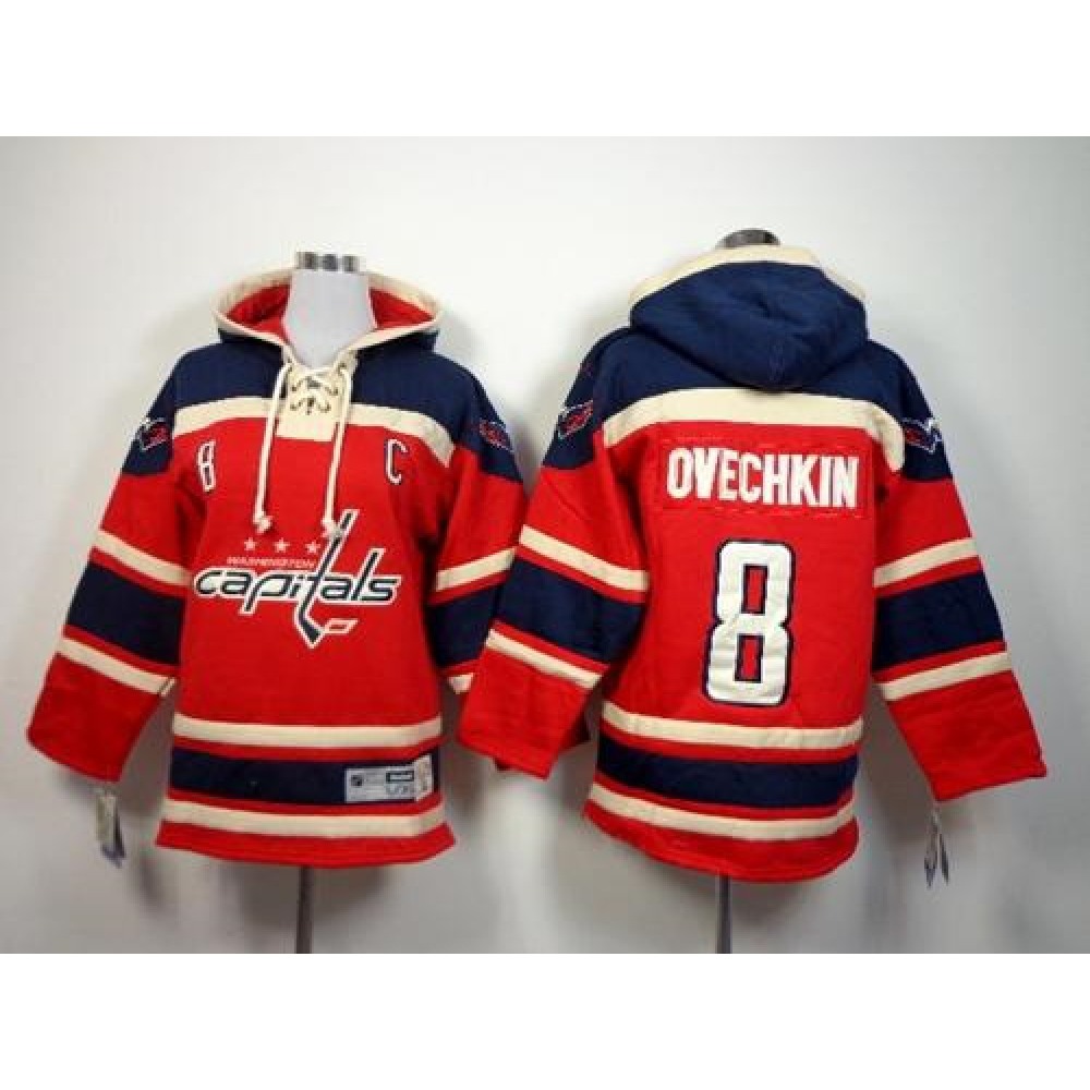 Capitals #8 Alex Ovechkin Red Sawyer Hooded Sweatshirt Stitched Youth NHL Jersey