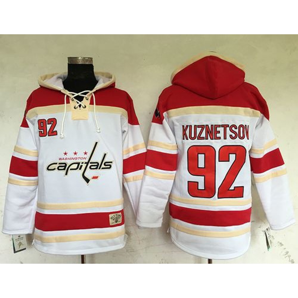 Capitals #92 Evgeny Kuznetsov White Sawyer Hooded Sweatshirt Stitched NHL Jersey