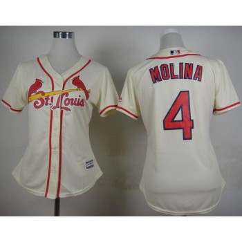 Cardinals #4 Yadier Molina Cream Alternate Women's Stitched MLB Jersey Cardinals #4 Yadier Molina Cream Alternate Women's Stitched MLB Jersey