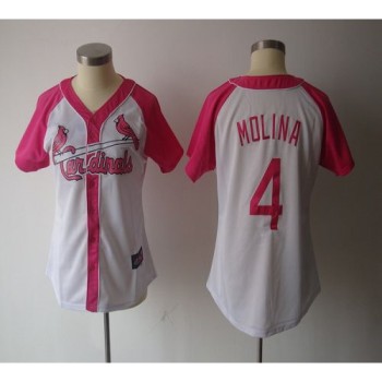 Cardinals #4 Yadier Molina White/Pink Women's Splash Fashion Stitched MLB Jersey Cardinals #4 Yadier Molina White/Pink Women's Splash Fashion Stitched MLB Jersey