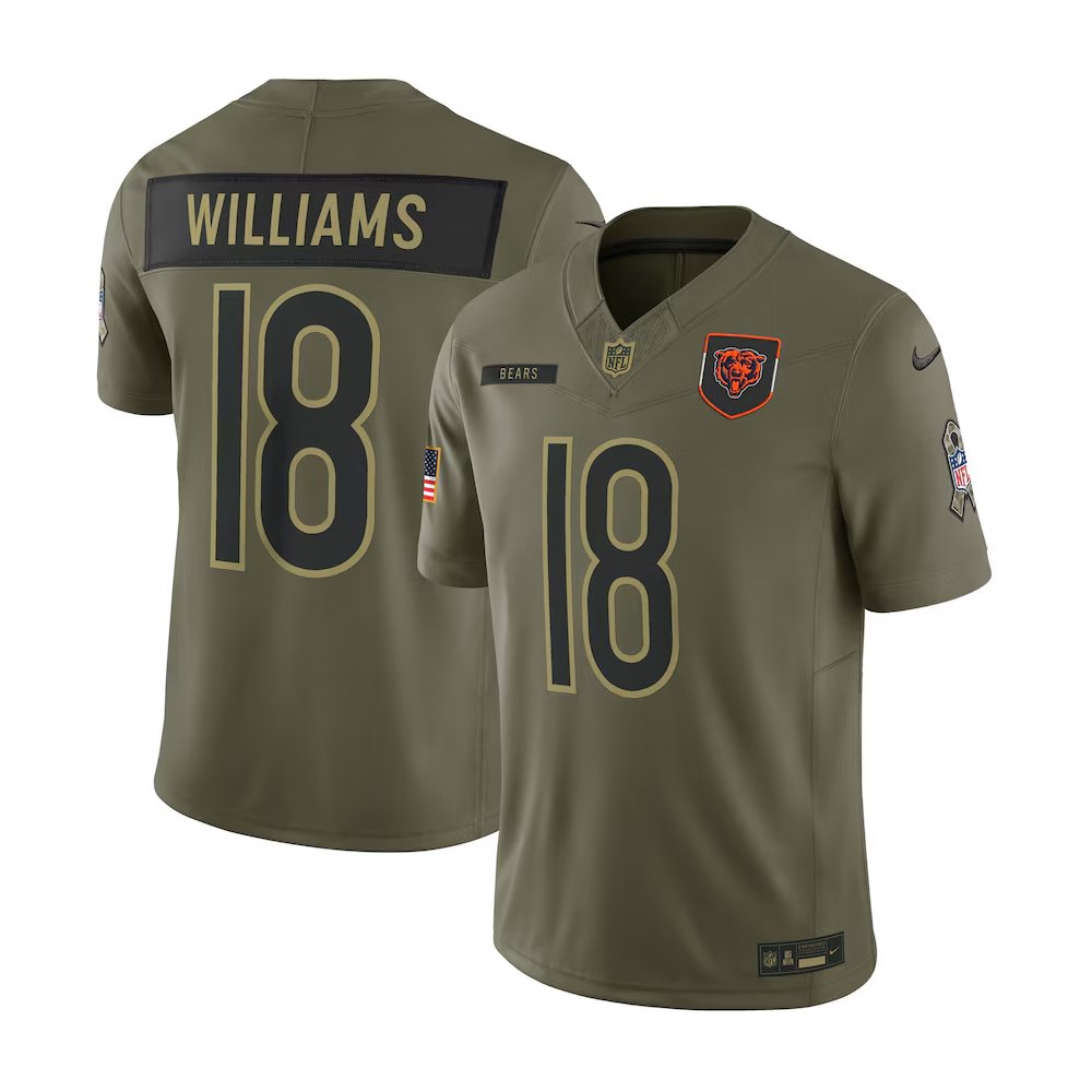 Youth's Chicago Bears #18 Caleb Williams Nike Olive 2025 Salute to Service Retired Limited Jersey Youth's Chicago Bears #18 Caleb Williams Nike Olive 2025 Salute to Service Retired Limited Jersey