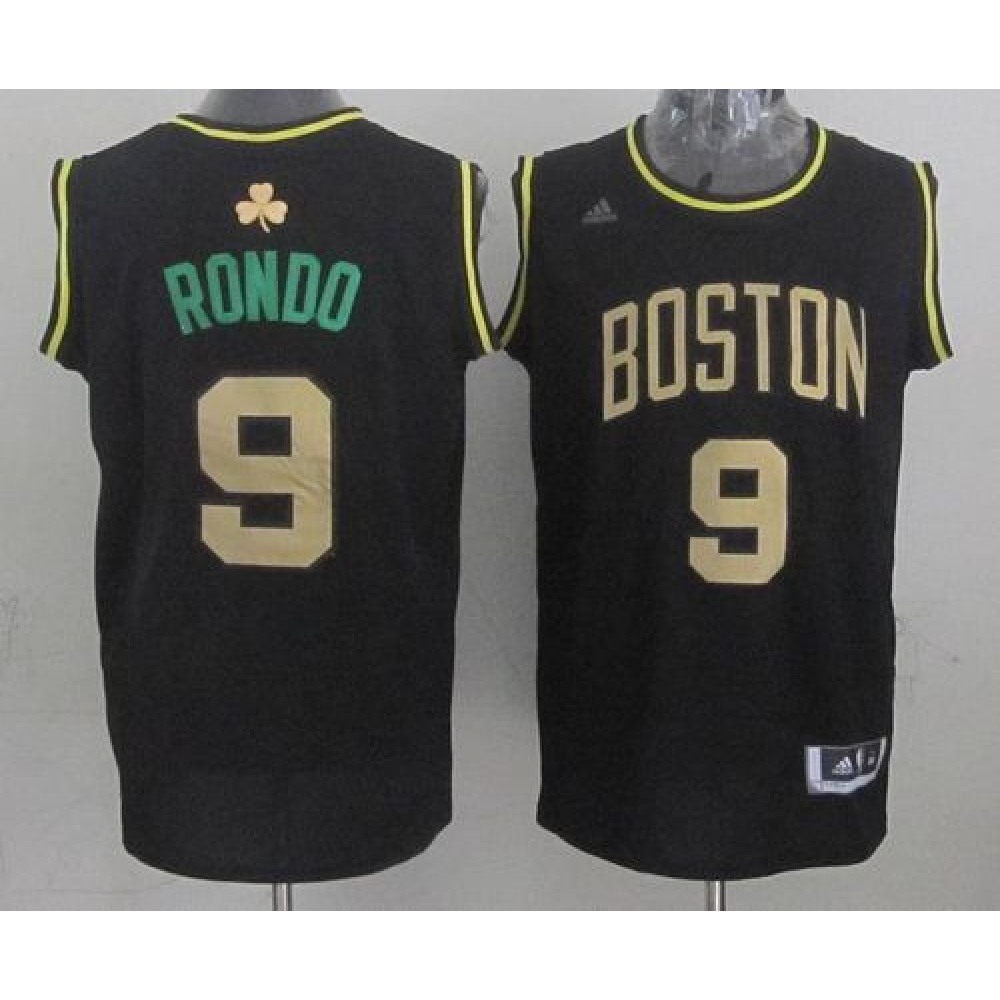 Celtics #9 Rajon Rondo Black(Gold NO.) Stitched NBA Jersey