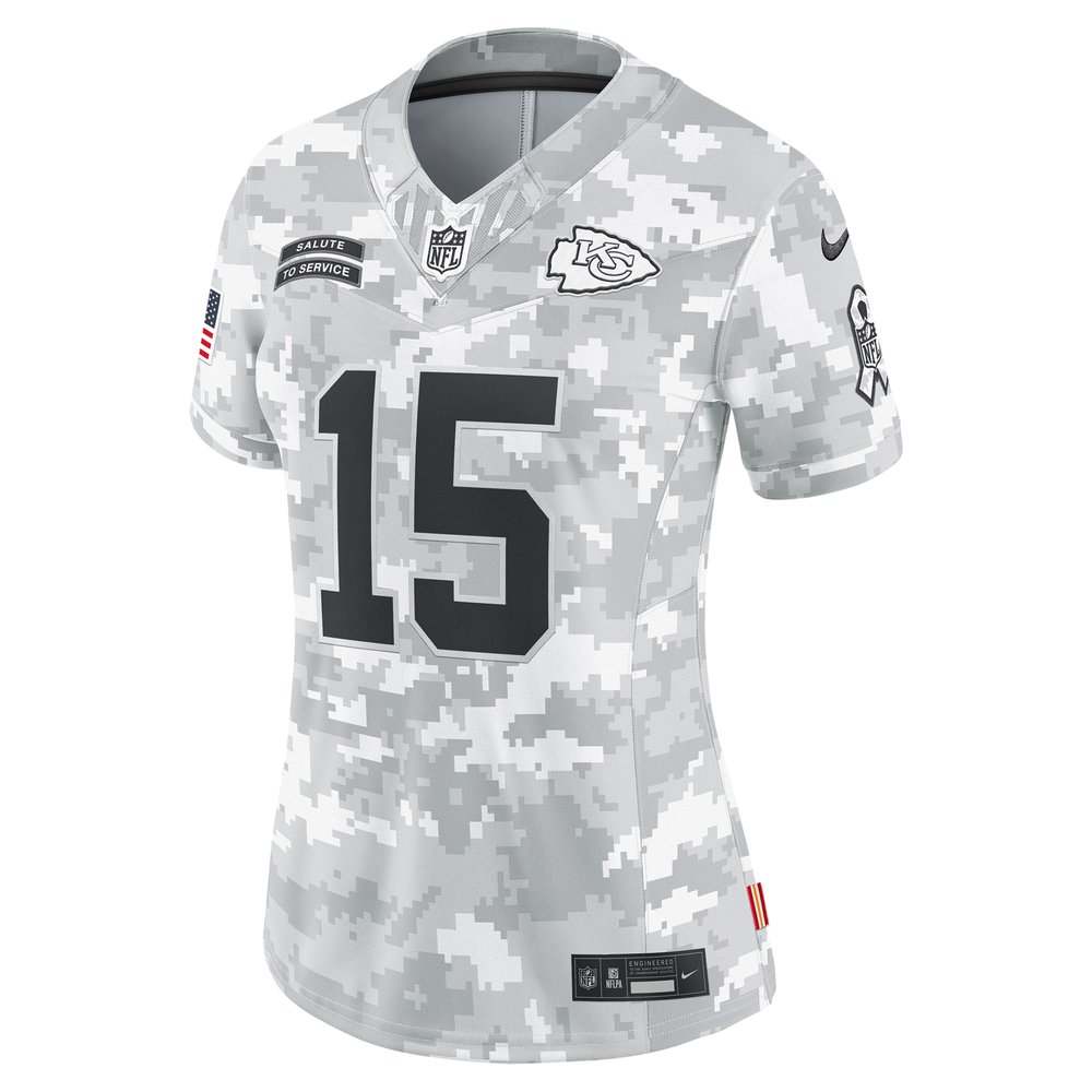 Women's Kansas City Chiefs #15 Patrick Mahomes Arctic Camo 2024 Salute to Service Limited Jersey Women's Kansas City Chiefs #15 Patrick Mahomes Arctic Camo 2024 Salute to Service Limited Jersey
