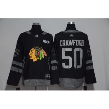 Chicago Blackhawks #50 Corey Crawford Black Men's 1917-2017 100th Anniversary  Stitched NHL Jersey Chicago Blackhawks #50 Corey Crawford Black Men's 1917-2017 100th Anniversary  Stitched NHL Jersey