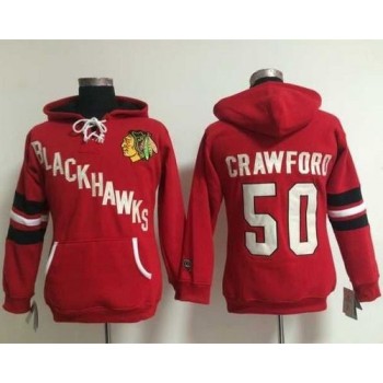 Chicago Blackhawks #50 Corey Crawford Red Women's Old Time Heidi NHL Hoodie Chicago Blackhawks #50 Corey Crawford Red Women's Old Time Heidi NHL Hoodie