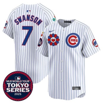 Men's Chicago Cubs #7 Dansby Swanson White Tokyo 2025 Cool Base Stitched Baseball Jersey Men's Chicago Cubs #7 Dansby Swanson White Tokyo 2025 Cool Base Stitched Baseball Jersey