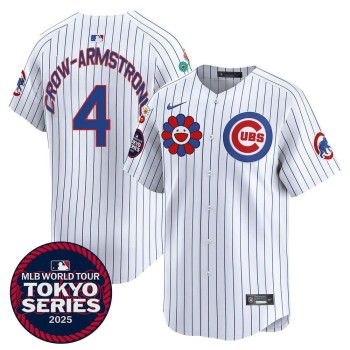 Men's Chicago Cubs #4 Pete Crow-Armstrong White Tokyo 2025 Cool Base Stitched Baseball Jersey Men's Chicago Cubs #4 Pete Crow-Armstrong White Tokyo 2025 Cool Base Stitched Baseball Jersey