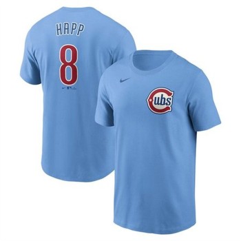 Men's Chicago Cubs #8 Ian Happ Baby Blue Fuse Name & Number T-Shirt Men's Chicago Cubs #8 Ian Happ Baby Blue Fuse Name & Number T-Shirt