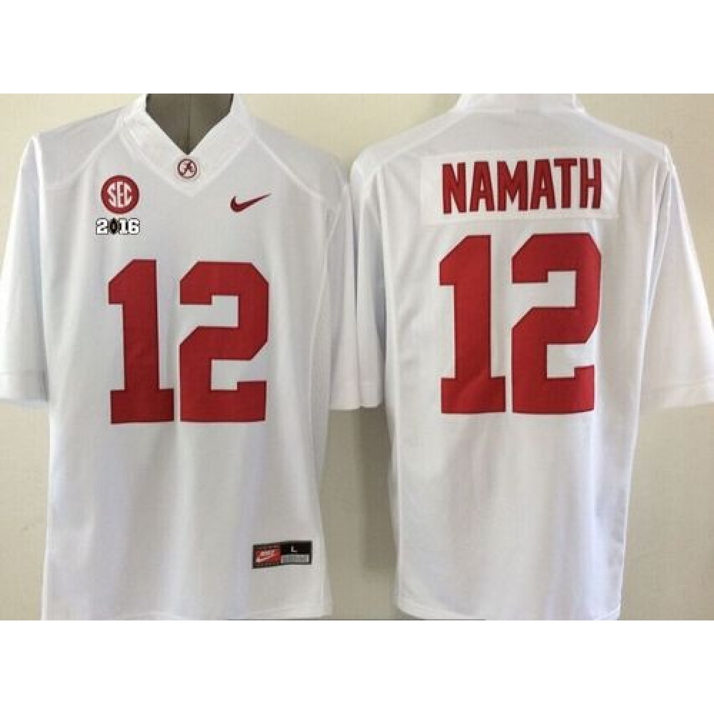 Crimson Tide #12 Joe Namath White 2016 College Football Playoff National Championship Patch Stitched NCAA Jersey