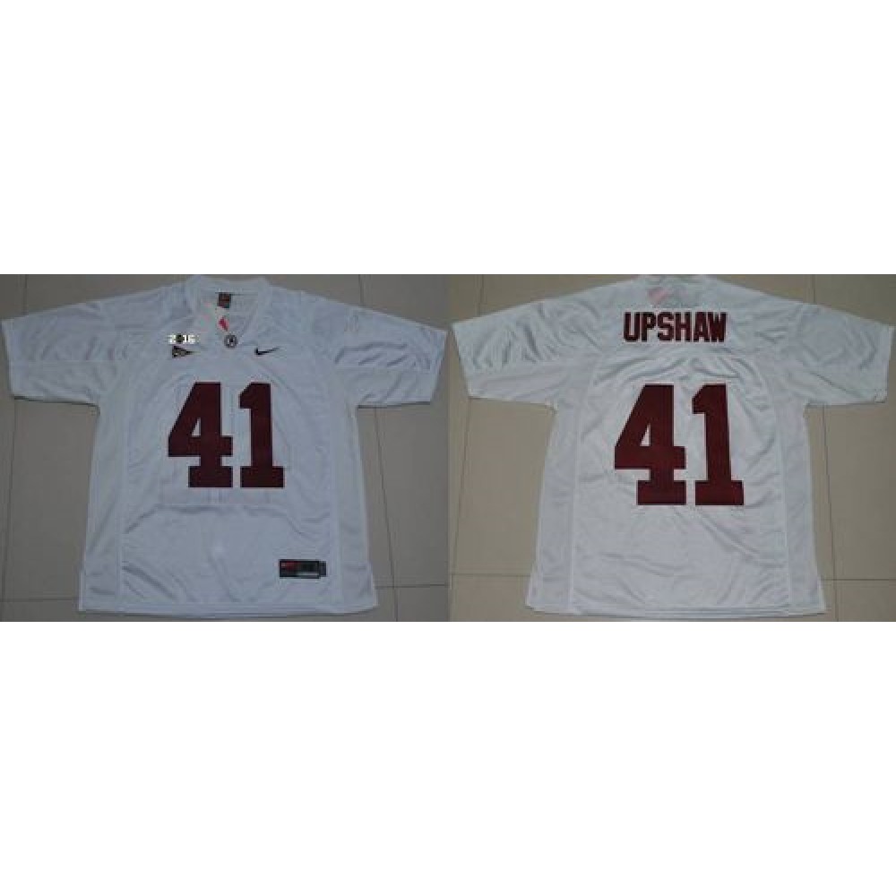 Crimson Tide #41 Courtney Upshaw White 2016 College Football Playoff National Championship Patch Stitched NCAA Jersey