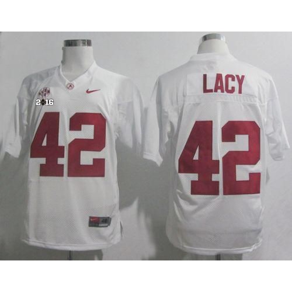 Crimson Tide #42 Eddie Lacy White SEC & 2016 College Football Playoff National Championship Patch Stitched NCAA Jersey