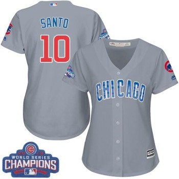 Cubs #10 Ron Santo Grey Road 2016 World Series Champions Women's Stitched MLB Jersey Cubs #10 Ron Santo Grey Road 2016 World Series Champions Women's Stitched MLB Jersey