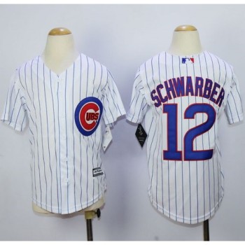 Cubs #12 Kyle Schwarber White(Blue Strip) Cool Base Stitched Youth MLB Jersey Cubs #12 Kyle Schwarber White(Blue Strip) Cool Base Stitched Youth MLB Jersey