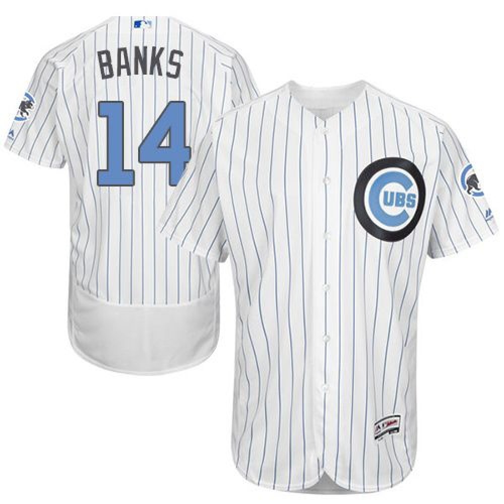 Cubs #14 Ernie Banks White(Blue Strip) Flexbase Authentic Collection 2016 Father's Day Stitched MLB Jersey