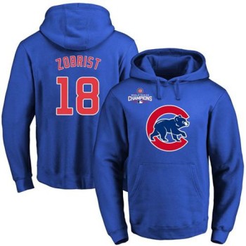 Cubs #18 Ben Zobrist Blue 2016 World Series Champions Primary Logo Pullover MLB Hoodie Cubs #18 Ben Zobrist Blue 2016 World Series Champions Primary Logo Pullover MLB Hoodie