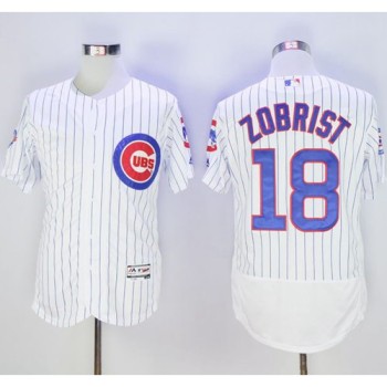 Cubs #18 Ben Zobrist White Flexbase Authentic Collection with 100 Years at Wrigley Field Commemorative Patch Stitched MLB Jersey Cubs #18 Ben Zobrist White Flexbase Authentic Collection with 100 Years at Wrigley Field Commemorative Patch Stitched MLB Jersey