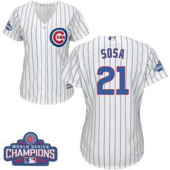 Cubs #21 Sammy Sosa White(Blue Strip) Home 2016 World Series Champions Women's Stitched MLB Jersey Cubs #21 Sammy Sosa White(Blue Strip) Home 2016 World Series Champions Women's Stitched MLB Jersey