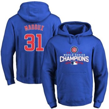 Cubs #31 Greg Maddux Blue 2016 World Series Champions Pullover MLB Hoodie Cubs #31 Greg Maddux Blue 2016 World Series Champions Pullover MLB Hoodie