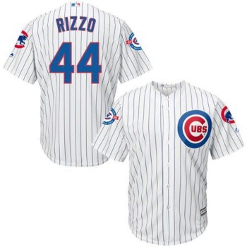 Cubs #44 Anthony Rizzo White Strip New Cool Base with 100 Years at Wrigley Field Commemorative Patch Stitched MLB Jersey Cubs #44 Anthony Rizzo White Strip New Cool Base with 100 Years at Wrigley Field Commemorative Patch Stitched MLB Jersey