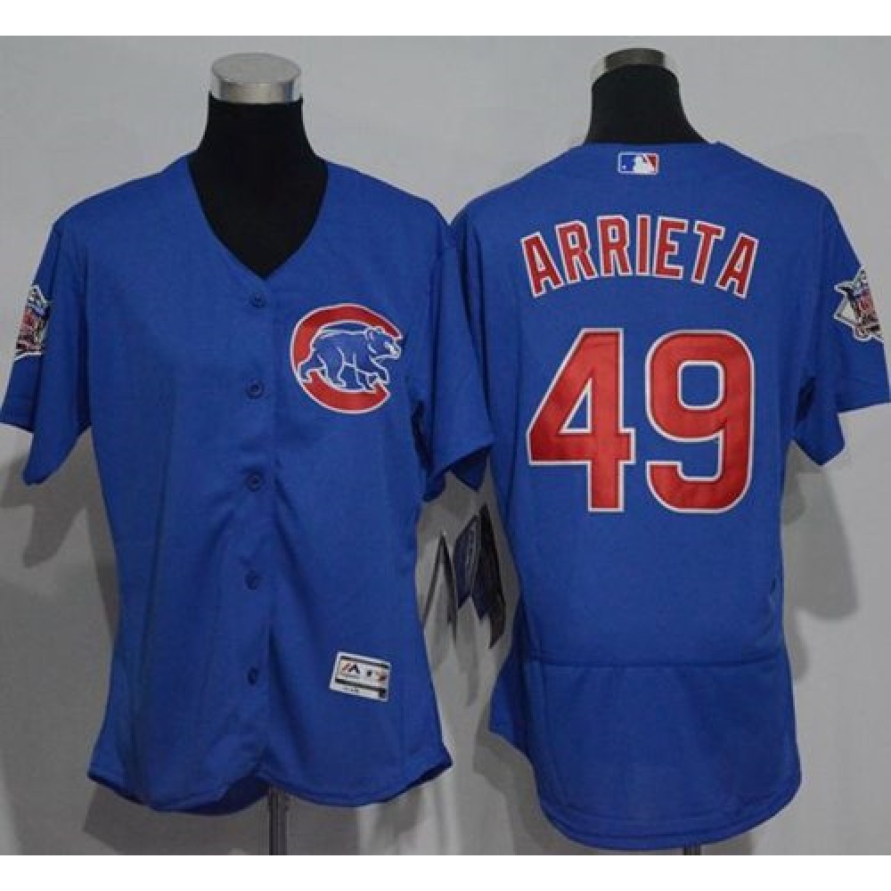 Cubs #49 Jake Arrieta Blue Flexbase Authentic Women's Stitched MLB Jersey