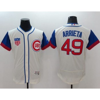 Cubs #49 Jake Arrieta Cream/Blue Flexbase Authentic Collection 1942 Turn Back The Clock Stitched MLB Jersey Cubs #49 Jake Arrieta Cream/Blue Flexbase Authentic Collection 1942 Turn Back The Clock Stitched MLB Jersey
