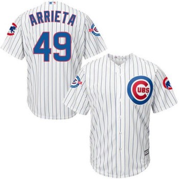 Cubs #49 Jake Arrieta White Strip New Cool Base with 100 Years at Wrigley Field Commemorative Patch Stitched MLB Jersey Cubs #49 Jake Arrieta White Strip New Cool Base with 100 Years at Wrigley Field Commemorative Patch Stitched MLB Jersey