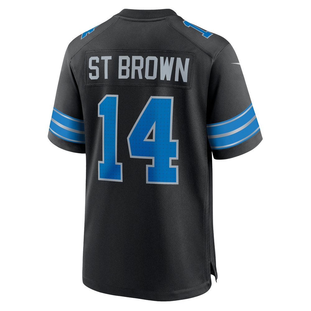 Men's Detroit Lions #14 Amon-Ra St. Brown Black 2nd Alternate Game Jersey Men's Detroit Lions #14 Amon-Ra St. Brown Black 2nd Alternate Game Jersey