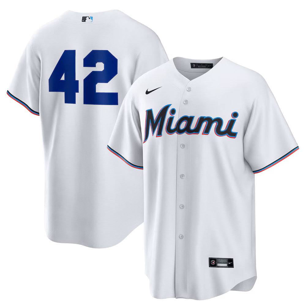 Men's Miami Marlins #42 Jackie Robinson Nike White Home 2025 Jackie Robinson Day Replica Jersey