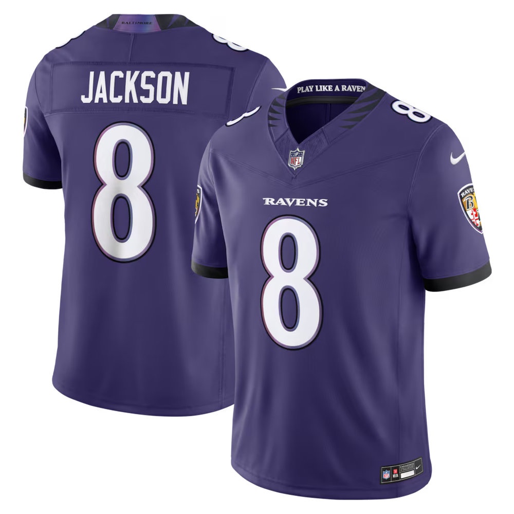Men's Baltimore Ravens #8 Lamar Jackson Purple Vapor F.U.S.E. Sewn Down Limited Jersey Men's Baltimore Ravens #8 Lamar Jackson Purple Vapor F.U.S.E. Sewn Down Limited Jersey