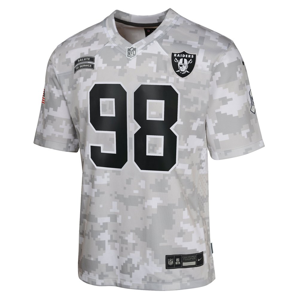 Youth Las Vegas Raiders Maxx Crosby Arctic Camo 2024 Salute to Service Game Jersey Youth Las Vegas Raiders Maxx Crosby Arctic Camo 2024 Salute to Service Game Jersey